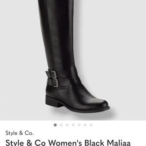 Style & Co Women's Black Maliaa Wide-Calf Buckled Riding Boots, Shoe Size 6